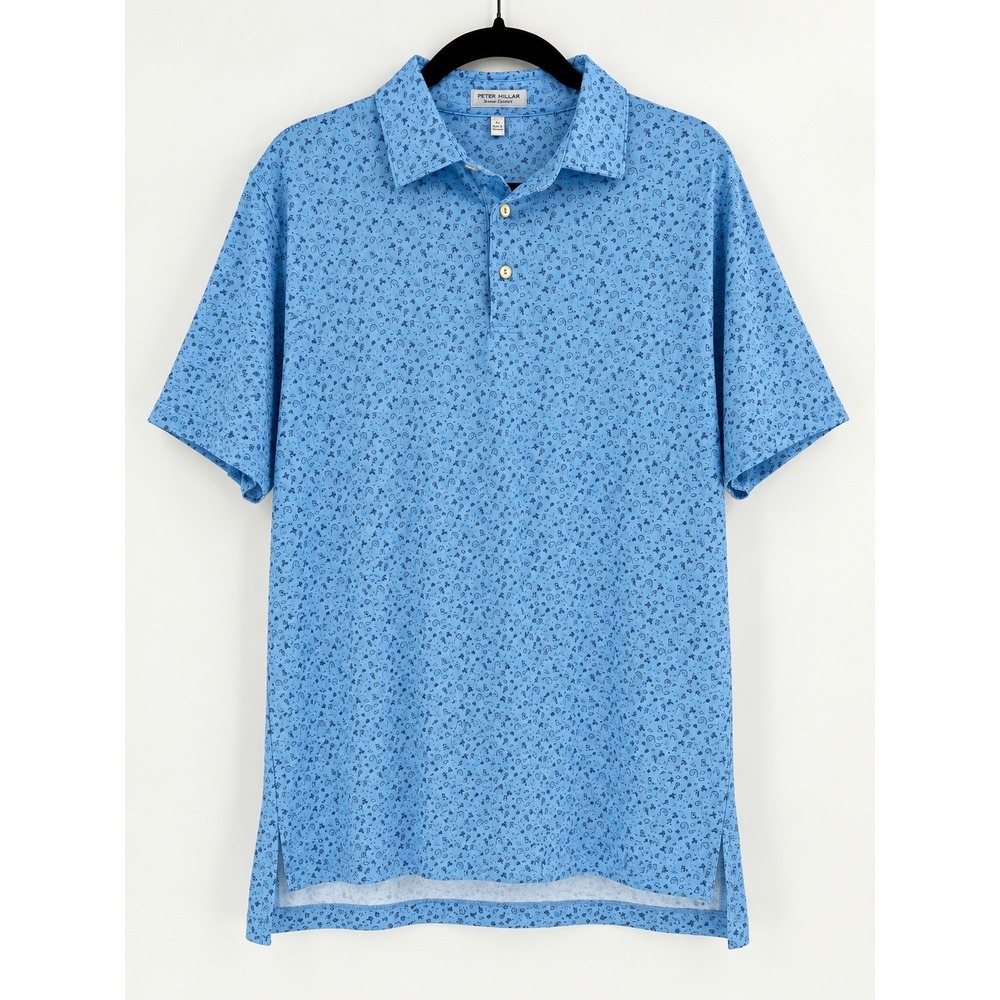 Peter Millar Polo Shirt Mens L Blue Animal Print Summer Comfort Birds Tigers